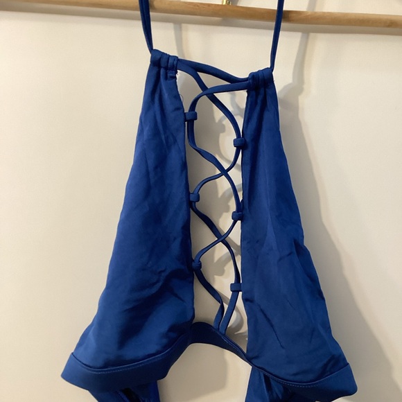 Beach Bunny Reese Blue Halter Strappy‎ One-Piece Swimsuit | Sexy Cutout Monokini - Picture 6 of 10